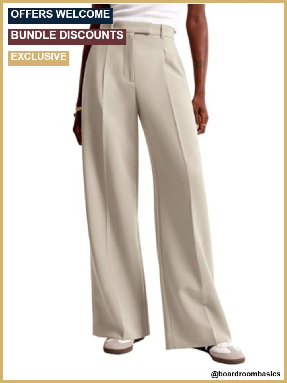 High Waisted Wide Leg Work Pants Pleated Front Trousers with Pockets